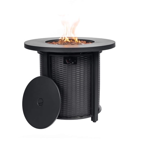 AJ Enjoy 30" Round 50,000 BTU Propane Gas Fire Pit Table with Lid, Black