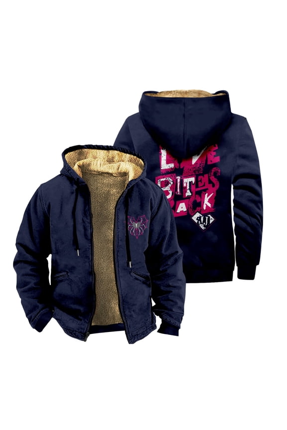 AJ Lee Love Bites Back Zipper Jacket Men Women Long Sleeve Thickened Winter Parka Streetwear Coat