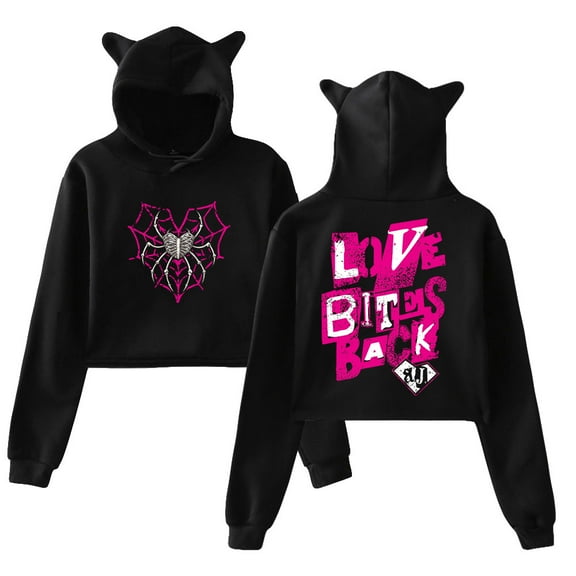 AJ Lee Love Bites Hoodie Cat Ears Hooded Sweatshirt Long Sleeve Crop Top Women's Clothes