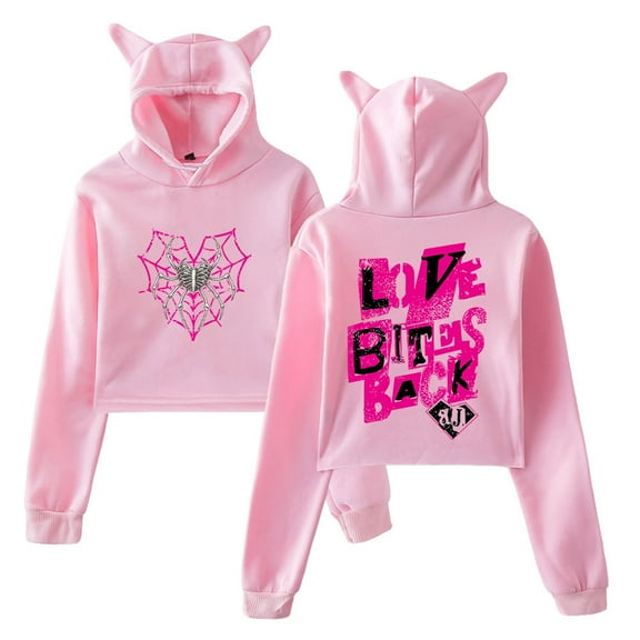 AJ Lee Love Bites Hoodie Cat Ears Hooded Sweatshirt Long Sleeve Crop Top Women's Clothes