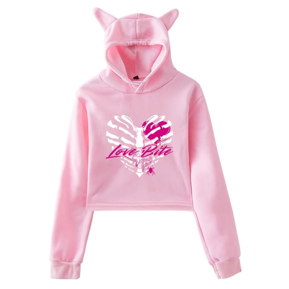 AJ Lee Love Bites Merch Hoodie Cat Ears Hooded Sweatshirts Long Sleeve Crop Top Women's Clothes
