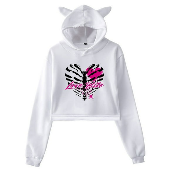 AJ Lee Love Bites Merch Hoodie Cat Ears Hooded Sweatshirts Long Sleeve Crop Top Women's Clothes