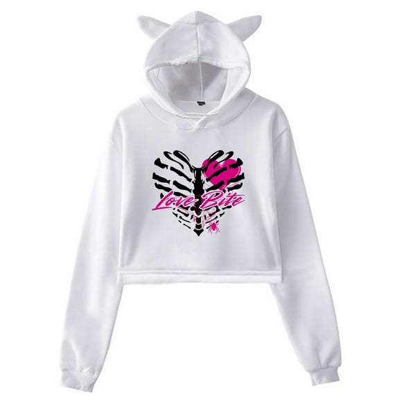 AJ Lee Love Bites Merch Hoodie Cat Ears Hooded Sweatshirts Long Sleeve Crop Top Women's Clothes