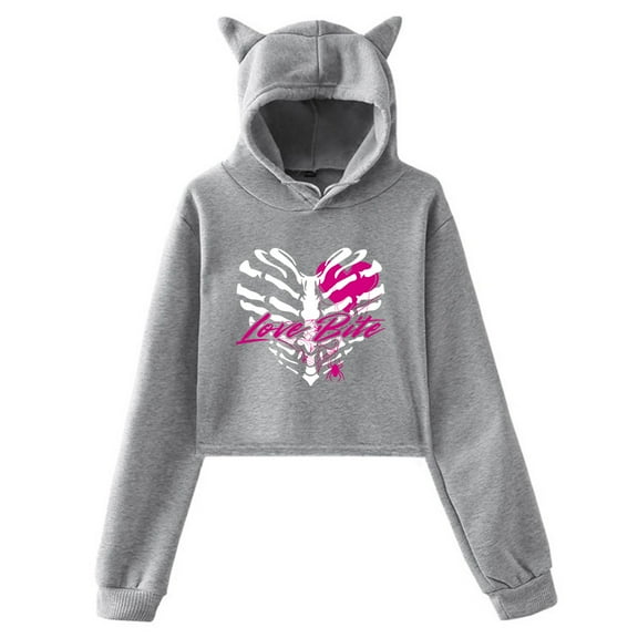 AJ Lee Love Bites Merch Hoodie Cat Ears Hooded Sweatshirts Long Sleeve Crop Top Women's Clothes