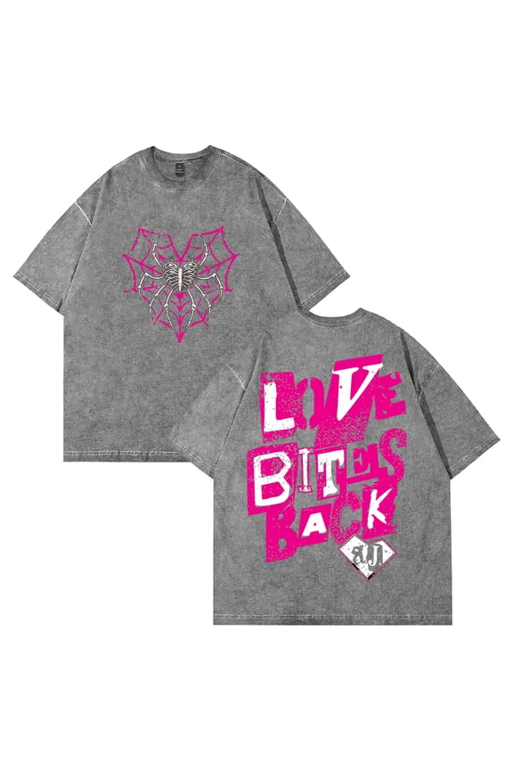 AJ Lee Love Bites Washed T-shirt Crewneck Short Sleeve Cotton Tee Men Women Streetwear Tops