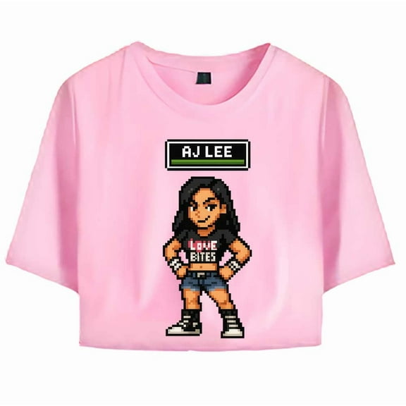 AJ Lee Merch 8 Bit T-Shirt For Women&Girls Midriff Short Sleeve Summer Clothing Vest Tee