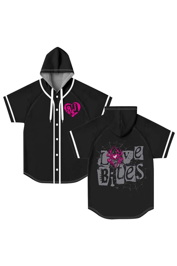 AJ Lee Merch Love Bites Hooded Baseball Jersey Short Sleeve Shirt Women Men Crewneck Tee