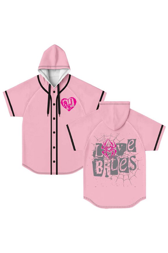 AJ Lee Merch Love Bites Hooded Baseball Jersey Short Sleeve Shirt Women Men Crewneck Tee