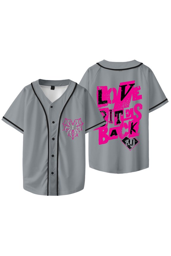 AJ Lee Merch Love Bites Spider Web Baseball Jacket Unisex Fashion V-neck Short Sleeve Casual T-shirt,M,Style 3