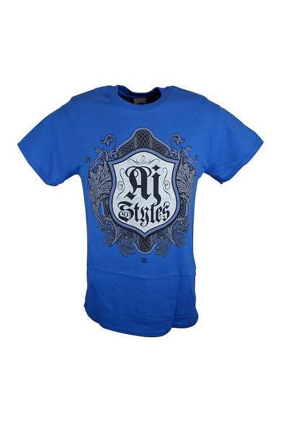 AJ Styles Crest WWE Mens Blue T-shirt XXL