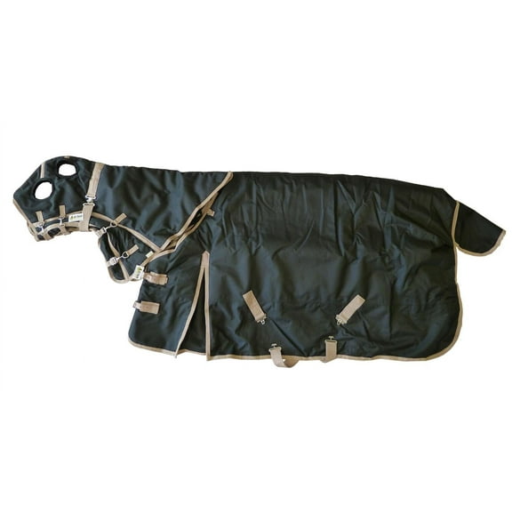 AJ Tack 1200D Waterproof Turnout Horse Blanket with Hood - Black 66" Small
