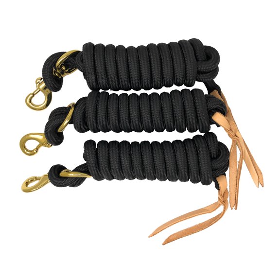 AJ Tack 9 Foot Nylon Lead Rope with Leather Popper - Set of 3 Black