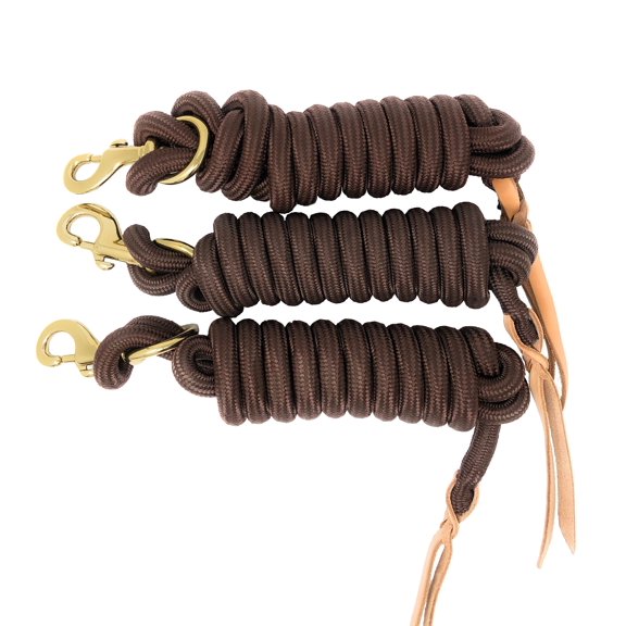 AJ Tack 9 Foot Nylon Lead Rope with Leather Popper - Set of 3 Brown