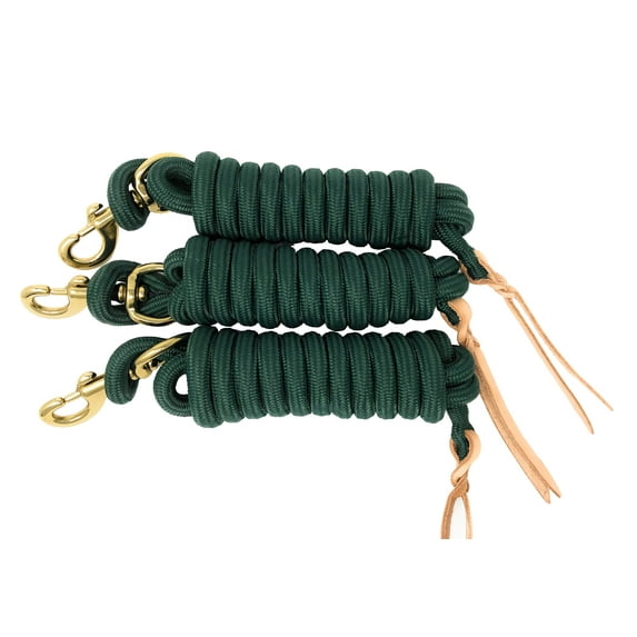 AJ Tack 9 Foot Nylon Lead Rope with Leather Popper - Set of 3 Green