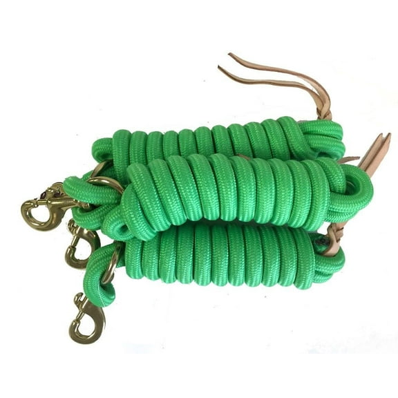 AJ Tack 9 Foot Nylon Lead Rope with Leather Popper - Set of 3 Lime Green