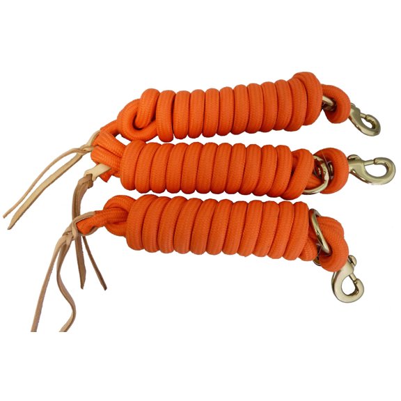 AJ Tack 9 Foot Nylon Lead Rope with Leather Popper - Set of 3 Orange