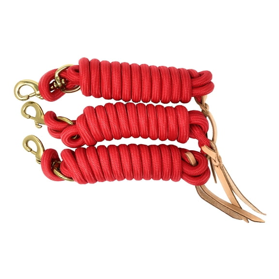 AJ Tack 9 Foot Nylon Lead Rope with Leather Popper - Set of 3 Red