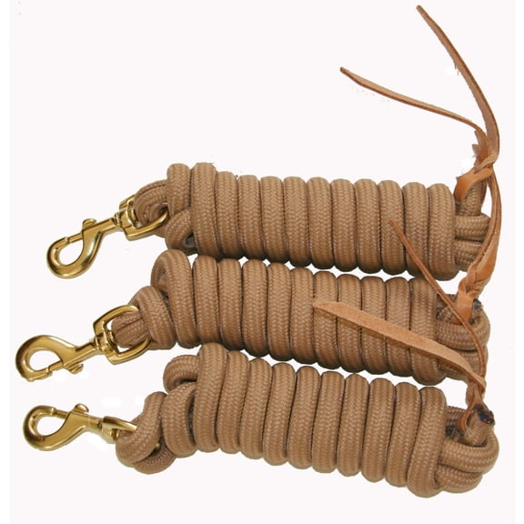 AJ Tack 9 Foot Nylon Lead Rope with Leather Popper - Set of 3 Tan