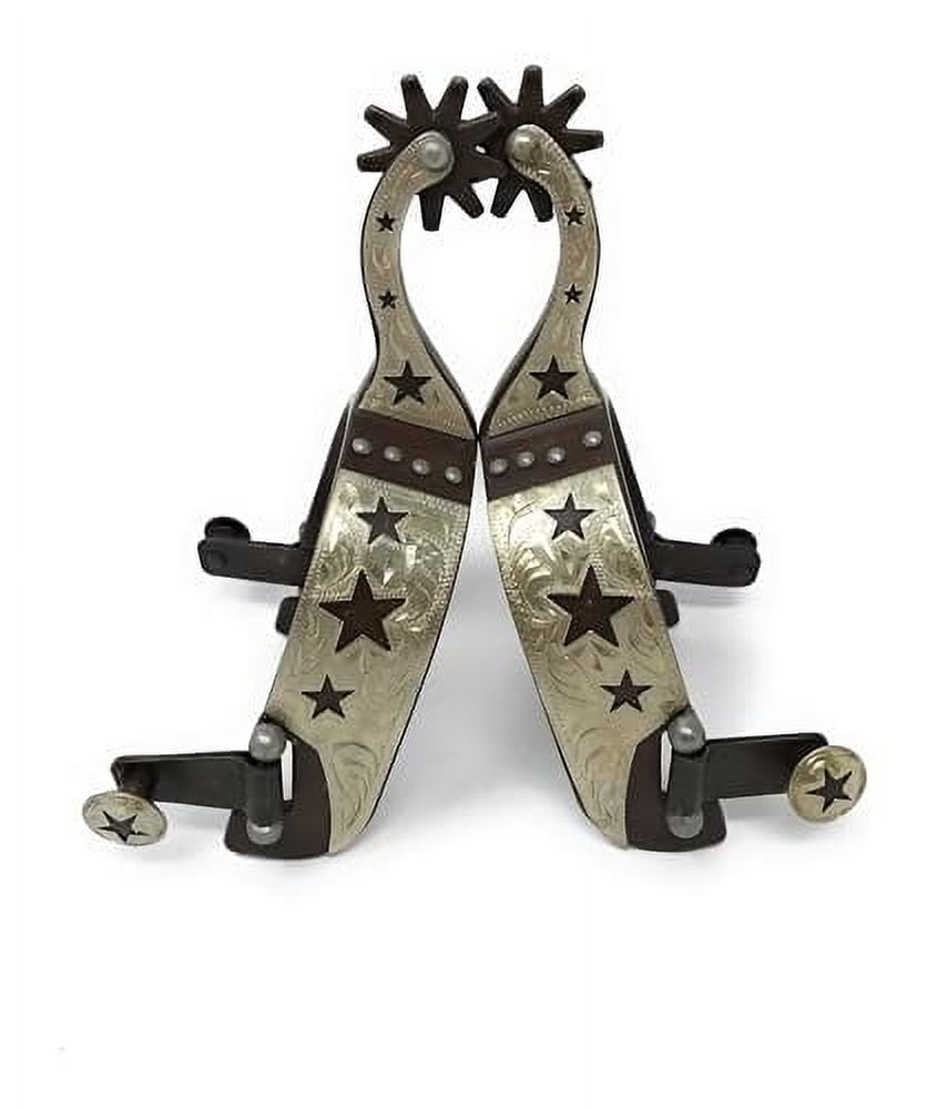 AJ Tack Youth Antique Brown Western Engraved Spurs With Copper Dots