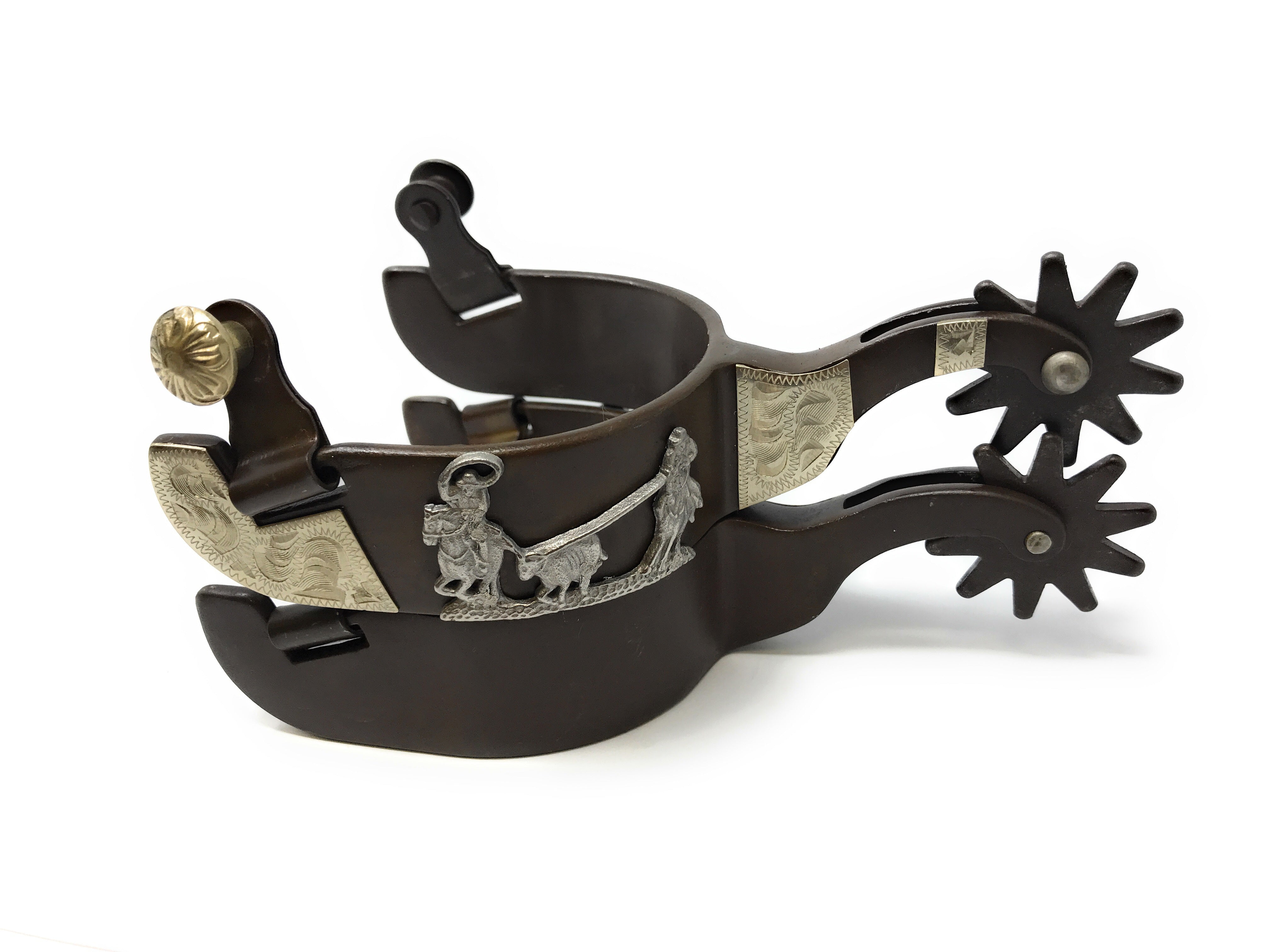 AJ Tack Antique Brown Team Roping Spurs Mens