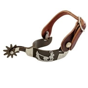 AJ Tack Mens Antique Brown Team Roping Spur Set with Latigo Straps