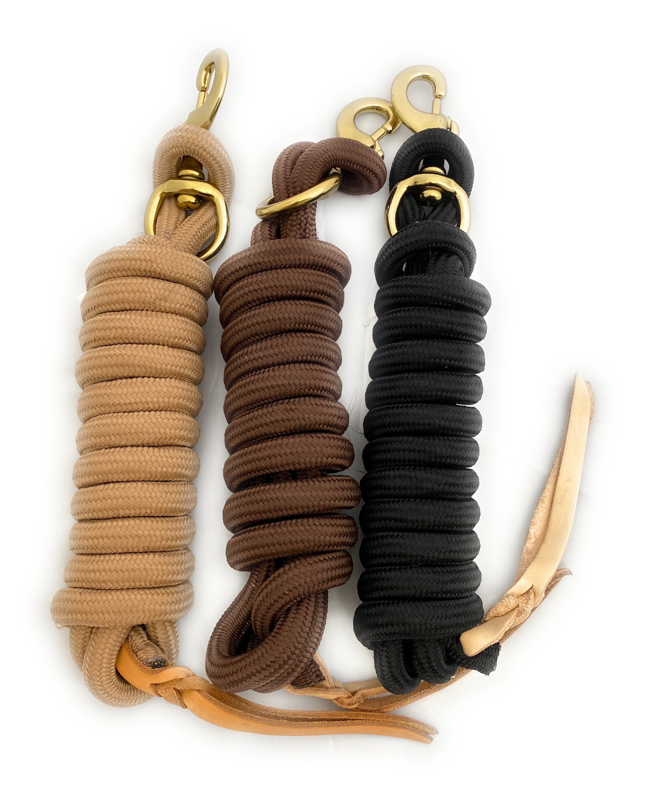 AJ Tack Set of 3 Lead Ropes with Leather Popper - Tan, Brown, and Black ...