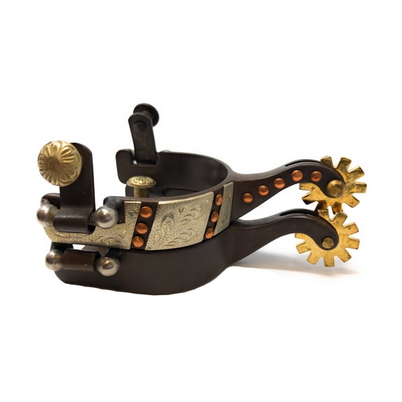 AJ Tack Youth Antique Brown Engraved Spurs with Copper Dots