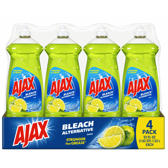 AJAX Bleach Alternative Lemon Dishwashing Liquid, 52 fl oz Bottles, 4 Pack, Grease-Cutting Dish Soap