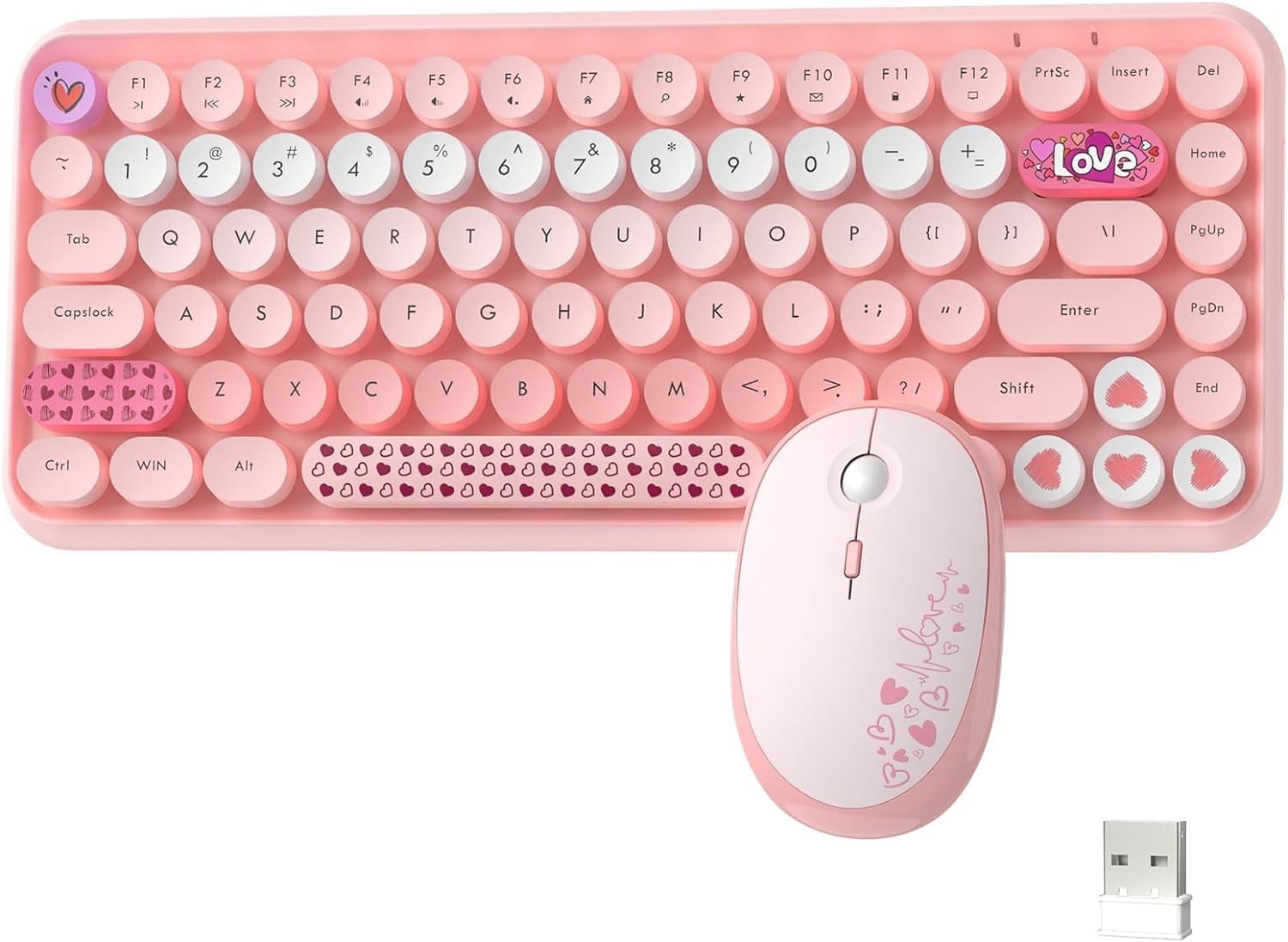 AJAZZ 308i Color Gradient Wireless Keyboard and Mouse Set, Retro Typewriter Keyboard with Cute Theme Round Keycaps for Mac/Windows/PC/Laptop-Pink set