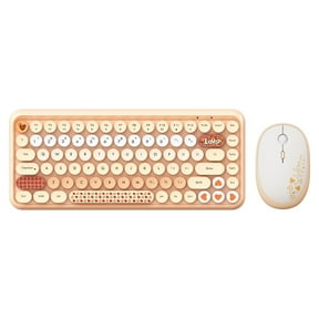 AJAZZ 308i Color Gradient Wireless Keyboard and Mouse Set, Retro Typewriter Keyboard with Cute Theme Round Keycaps for Mac/Windows/PC/Laptop