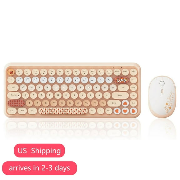 AJAZZ 308i Wireless Keyboard and Mouse Set, Retro Typewriter with Cute Gradient Round Keycaps, Soft Touch Keyboard, for Mac/Windows/PC/Lapto Orange