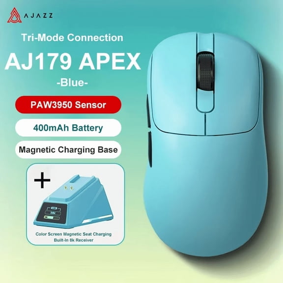 AJAZZ AJ179 APEX PAW3950 3000DPI 8Khz Wireless Gaming Mouse Right Handed Ergonomic Mouse with RGB Magnetic Screen Charging Base