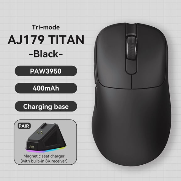 AJAZZ AJ179 APEX PAW3950 3000DPI 8Khz Wireless Gaming Mouse Right Handed Ergonomic Mouse with RGB Magnetic Screen Charging Base