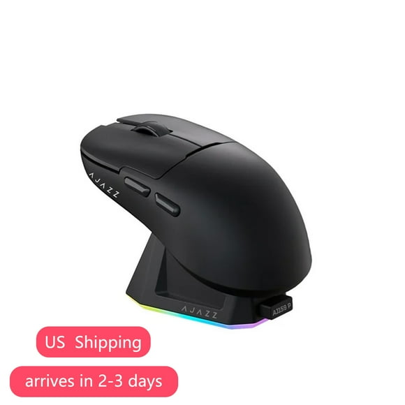 AJAZZ AJ179 P Wireless Gaming Mouse with RGB Charging Dock,Two-Mode PC Gaming Mice 2.4G/Wired,Noiseless Mouse RGB Backlit,Transparent Shell,PixArt 3395 26000 DPI,for Win/MAC,Black