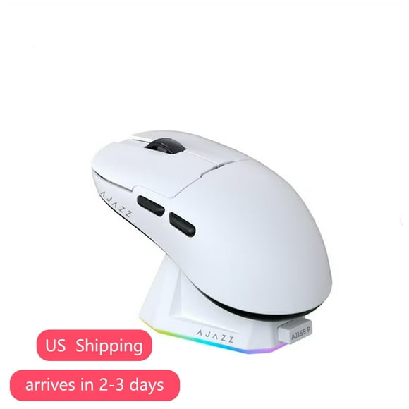 AJAZZ AJ179 P Wireless Gaming Mouse with RGB Charging Dock,Two-Mode PC Gaming Mice 2.4G/Wired,Noiseless Mouse RGB Backlit,Transparent Shell,PixArt 3395 26000 DPI,for Win/MAC,White