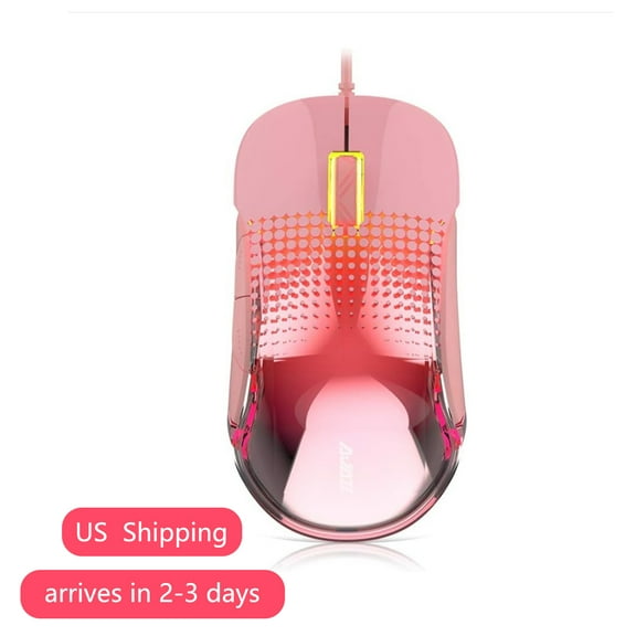 AJAZZ AJ358 RGB Lightweight Gaming Mouse - Translucent LED Backlit - Adjustable 7 Level DPI - Programmable 7 Buttons - 85g Ergonomic Wired Mice for PC Computer Games or Work (RGB Pink)
