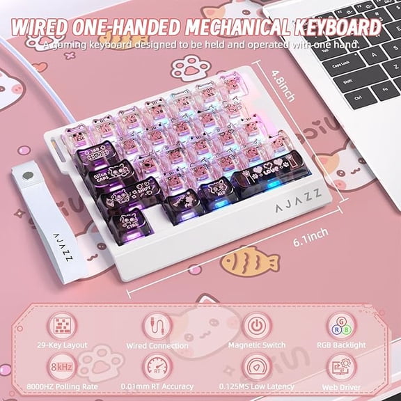 AJAZZ AK029 Wired One-Handed Keyboard HE Magnetic Switch 8000Hz 29-Key RGB Mini Gaming Mechanical Keyboard for PC Gamers