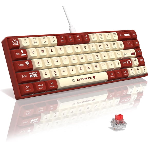 AJAZZ AK680 65% Wired Hotswap Mechanical Keyboard,68-Key Portable Anti-Ghosting Gaming Keyboard,Mixed Rainbow Backlit Programmable,EVA Sandwich,Ergonomic Design,Red Switch for MAC/WIN-Red
