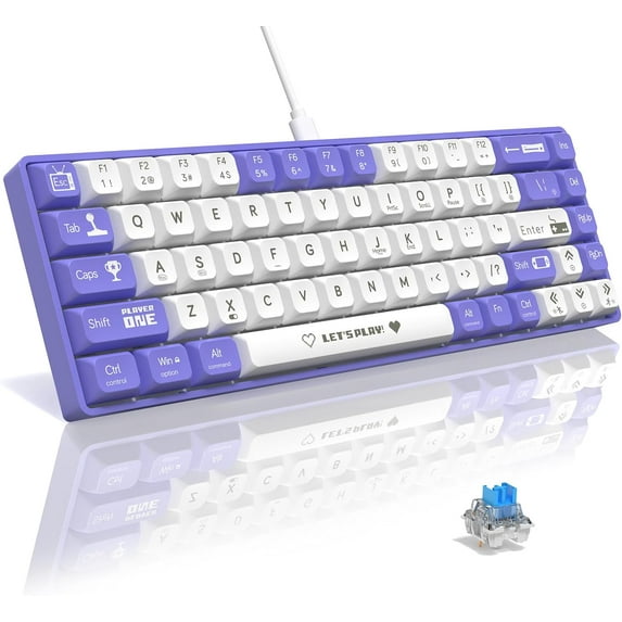 AJAZZ AK680 65% Wired Hotswap Mechanical Keyboard,68-Key Portable Anti-Ghosting Gaming Keyboard,Mixed Rainbow Backlit Programmable,EVA Sandwich,Ergonomic Design,Blue Switch for MAC/WIN-Purple