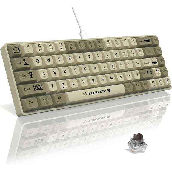 AJAZZ AK680 65% Wired Hotswap Mechanical Keyboard,68-Key Portable Anti-Ghosting Gaming Keyboard,Mixed Rainbow Backlit Programmable,EVA Sandwich,Ergonomic Design,Brown Switch for MAC/WIN-Grey
