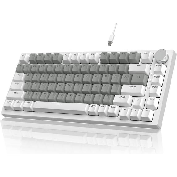 AJAZZ AK820 75% Wired RGB Hot Swap Mechanical Keyboard with CNC Volume Knob,Poron Foam Gasket Mounted,South Facing LED,OME Profile PBT Keycap-White Light,NKRO,Hp Yellow Switch(White Gray)
