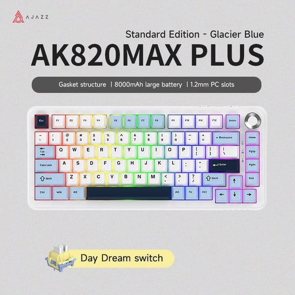 AJAZZ AK820 MAX Plus Premium mechanische Gaming-Tastatur, 75 % kabellose RGB-Tastatur mit Hot-Swap-fhigen vorgeleuchteten Schaltern, Bluetooth, USB-C, 2,4 GHz, verbessertes Dichtungsdesign