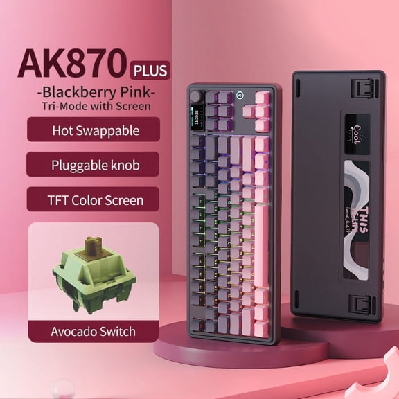 AJAZZ AK870 PLUS Avocado Shaft Side Engraved Gradient Pink Triple Mode with Screen RGB DIY