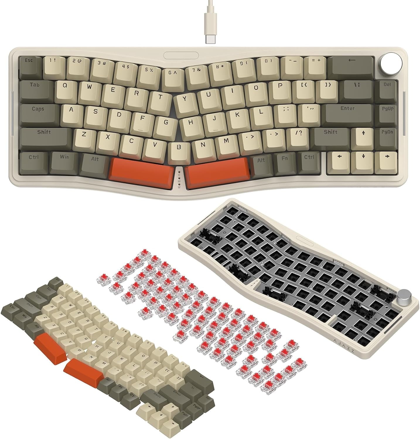 Ajazz AKS068 Alice Layout RGB Lighting Wired Mechanical Keyboard, Gray