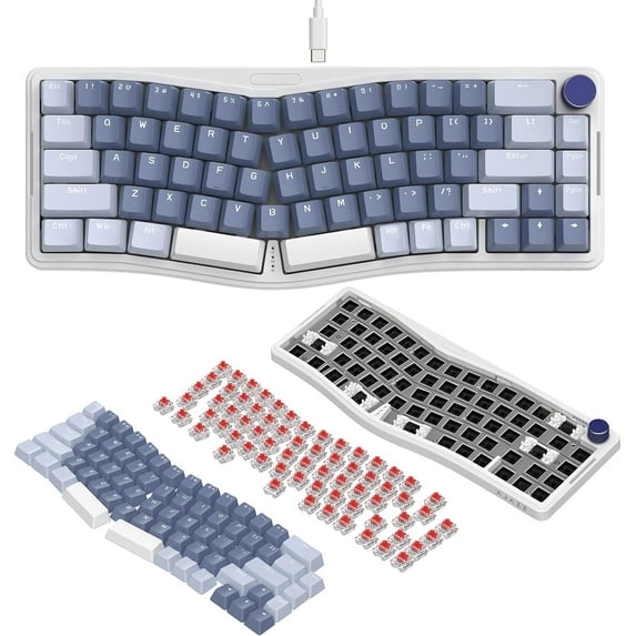 AJAZZ AKS068 Alice Layout Wired Mechanical Keyboard, Gasket Mount 68 Keys Ergonomic 60% USB-C VIA-Programmable Hot-Swappable Linear Switch RGB Backlit Knob NKRO, PC/MAC-Lavender Blue (Red Switches)