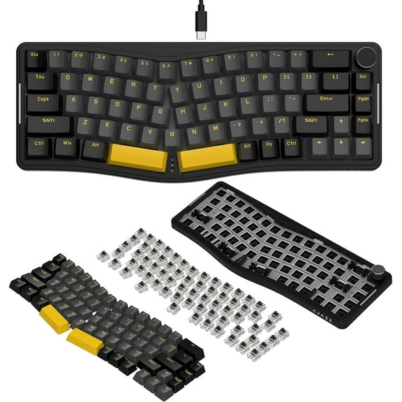 AJAZZ AKS068 Alice Layout Wired Mechanical Keyboard, Gasket Mount 68 Keys Ergonomic 60% USB-C VIA-Programmable Hot-Swappable Linear Switch RGB Backlit Knob NKRO, PC/MAC-Starry Black (Brown Switches)