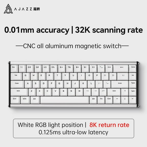 AJAZZ ALUX68 HE Aluminum Rapid Trigger Gaming Keyboard with Magnetic Switch, Wired Hall Effect Keyboard with 8K Polling Rate, 0.125ms Latency, RGB Backlight (White, ALUX68 Plus)