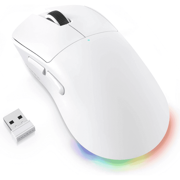 AJAZZ NJ08 Wireless Gaming Mouse, 3-Mode 2.4G/Bluetooth/USB-C Wired, Instinct S203 Sensor, 12800 DPI, 1000Hz Polling Rate, 70g Lightweight Design, RGB Strip, PC/Mac Compatible, White