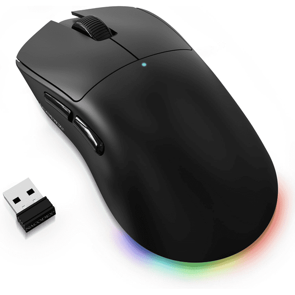 AJAZZ NJ08 Wireless Gaming Mouse 70g Lightweight, 12800 DPI, RGB Strip, 3-Mode Connection 2.4GHz/BT/Wired, 1000Hz Polling Rate, Ergonomic Right-Handed Design for PC, Mac, Windows, Laptop-Black