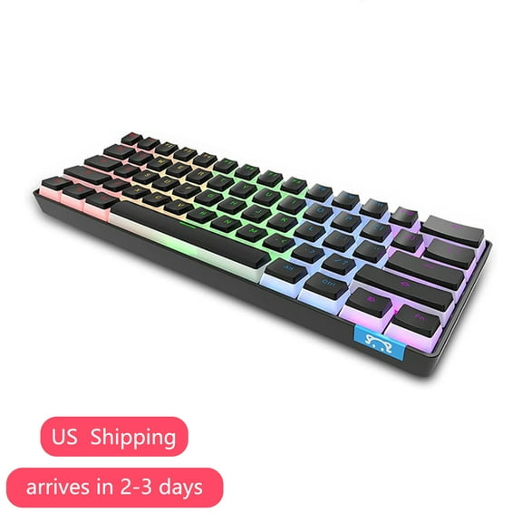AJAZZ STK61 Mechanical Gaming Keyboard - PBT Pudding Keycap Bluetooth 5.0 Rainbow Keyboard - 1000mAh Ultra-Compact Keyboard for Win/Mac/PC Gamer (Blue Switch Black)